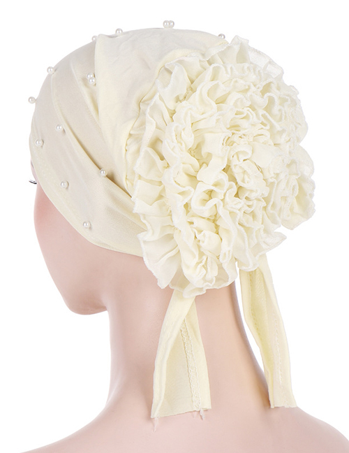 Fashion Beige Panhua Beaded Large Flower Headscarf Cap
