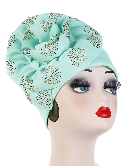 Fashion Mint Green 33 Flower Hot Drilling Cuffed Hooded Hat