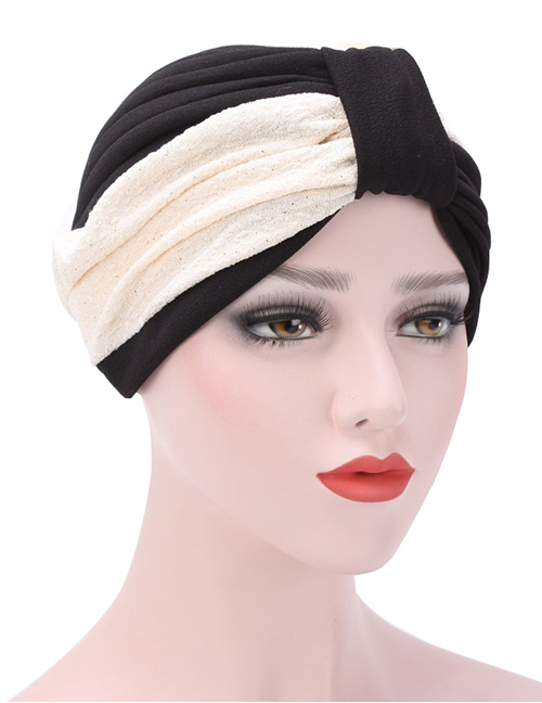 Fashion Black Two-color Stitching Pleated Headgear