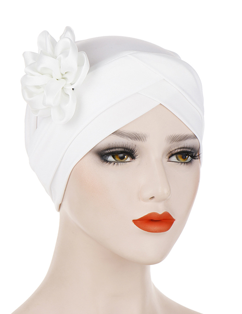 Fashion White Milk-colored Side Flower Turban Cap