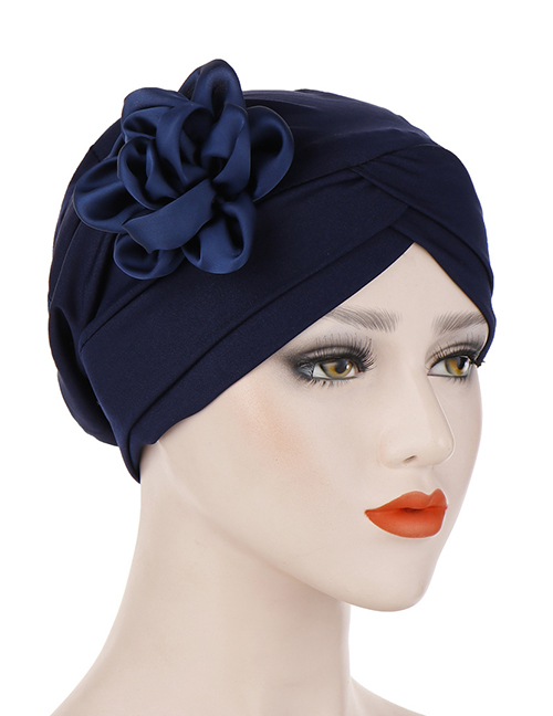 Fashion Navy Milk-colored Side Flower Turban Cap