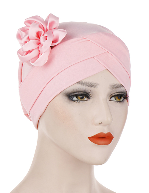 Fashion Pink Milk-colored Side Flower Turban Cap