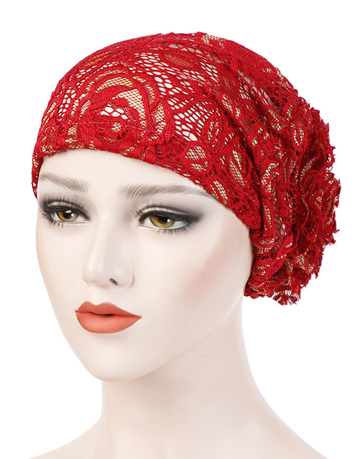 Fashion Red Lace Disk Flower Headgear