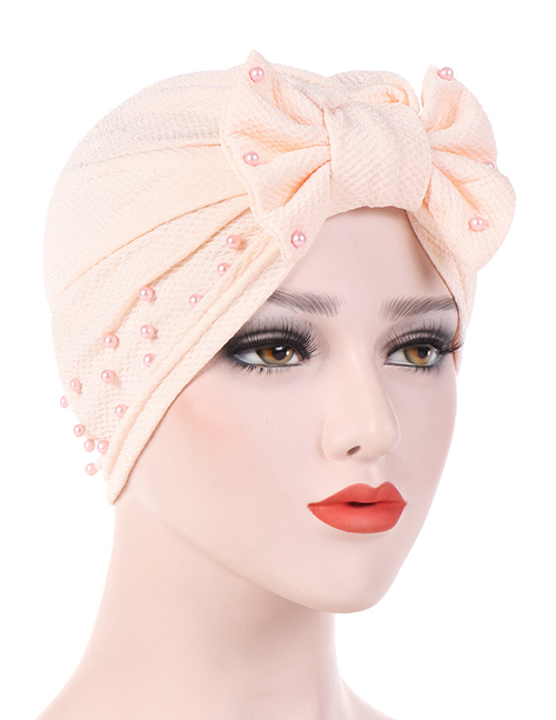 Fashion Light Pink Detachable Bow Neck Pearl Towel Cap