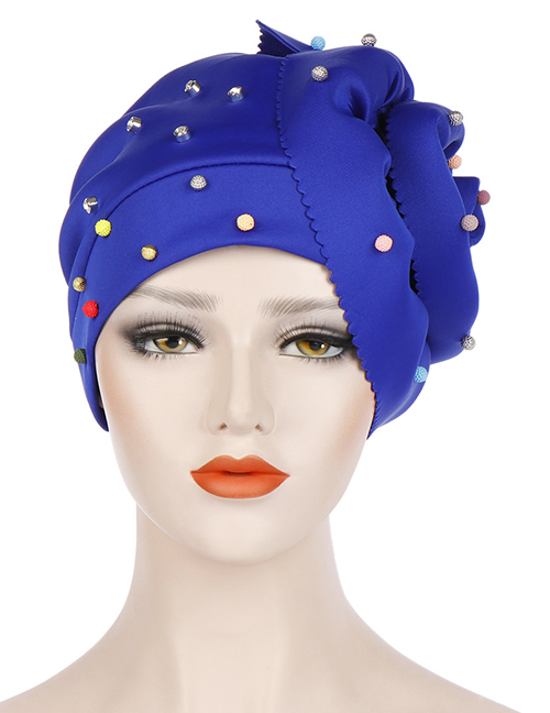 Fashion Royal Blue Beaded Large Flower Head Cap