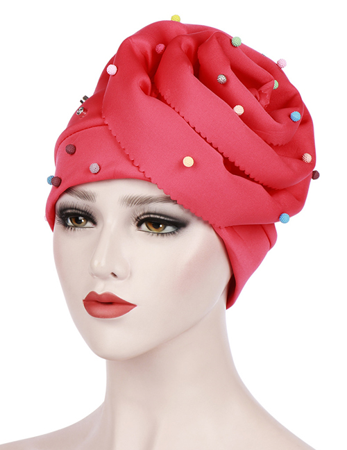 Fashion Watermelon Red Beaded Large Flower Head Cap
