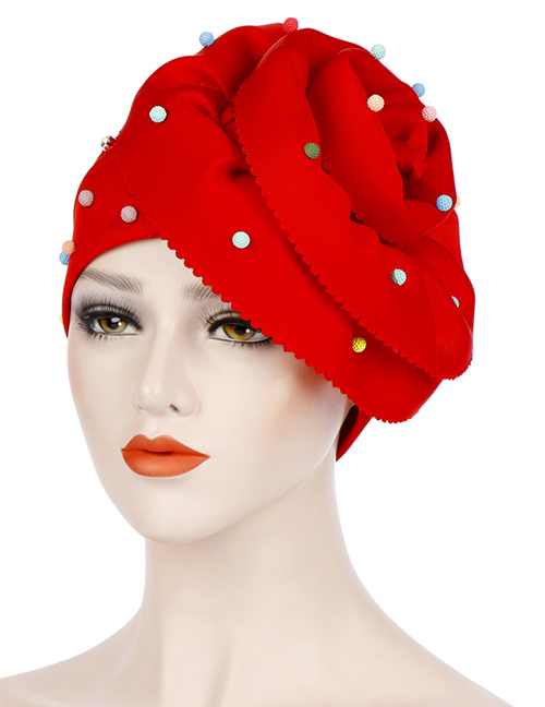 Fashion Red Beaded Large Flower Head Cap
