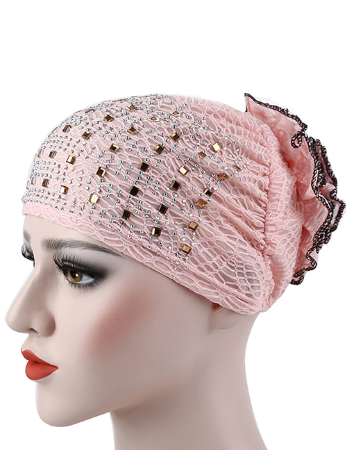 Fashion Pink Flowered Bonnet With Hot Diamond