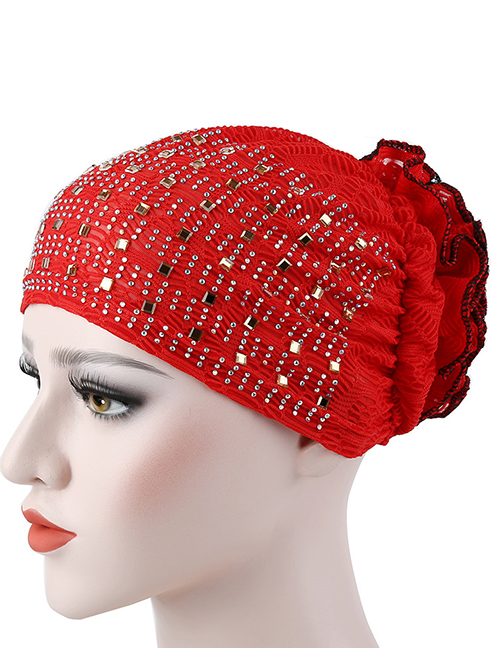 Fashion Big Red Flowered Bonnet With Hot Diamond