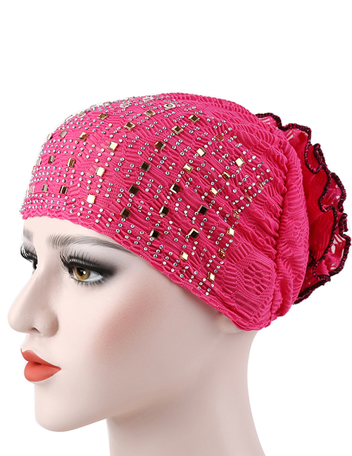 Fashion Rose Red Flowered Bonnet With Hot Diamond