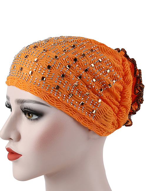 Fashion Orange Flowered Bonnet With Hot Diamond