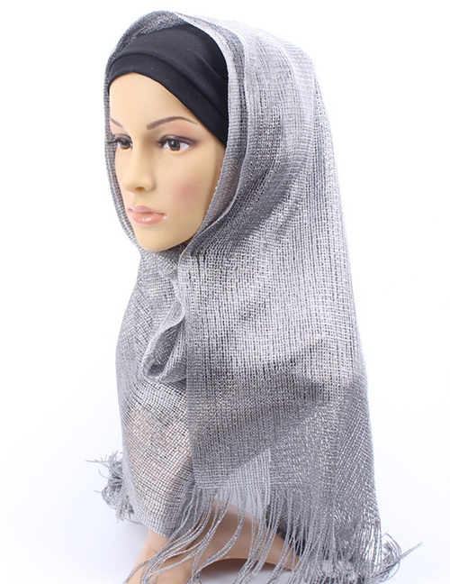 Fashion Dark Gray Bright Silk Scarf With Headscarf