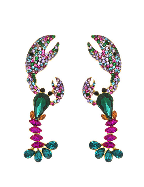 Fashion Color Alloy Diamond Crayfish Earrings