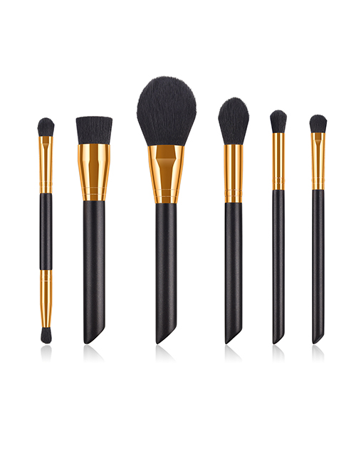 Fashion Black Gold 6 Contrast Color Pearl Handle Makeup Brushes