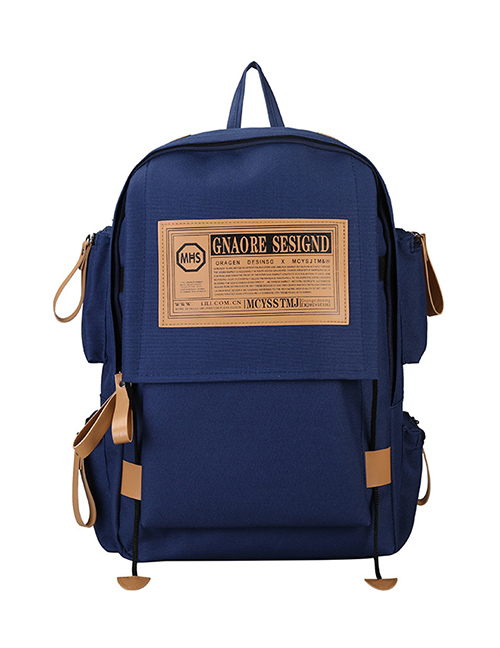Fashion Dark Blue Oxford Cloth Letter Backpack