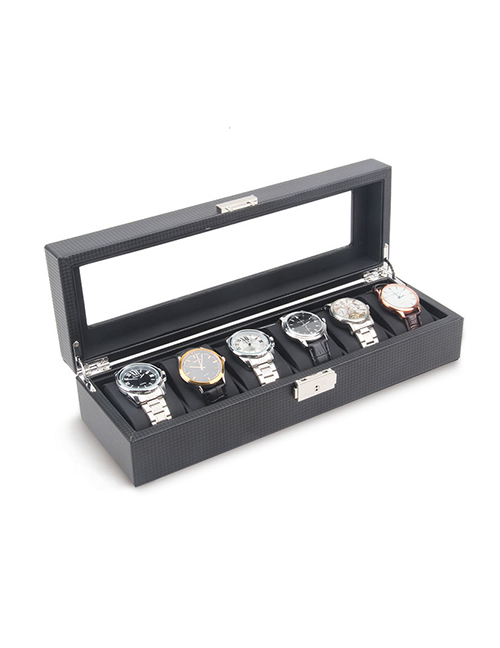 Fashion Carbon Fiber 6 Black Carbon Fiber Leather Watch Display Box