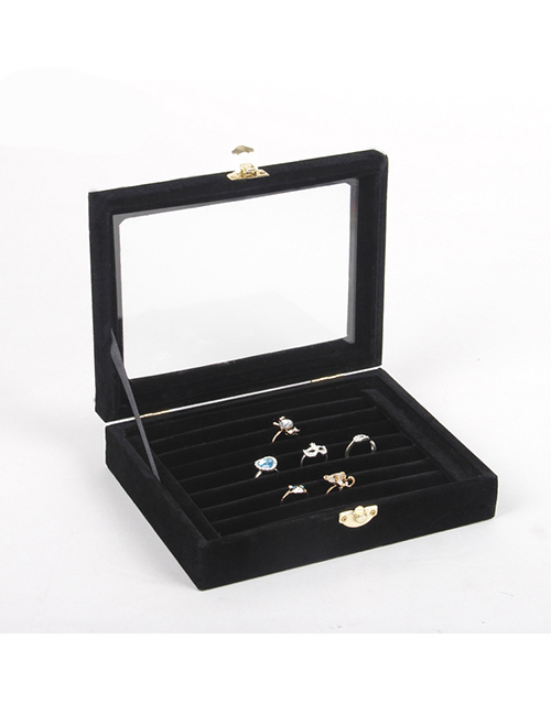 Fashion Black Velvet Ring Jewelry Box With Lid