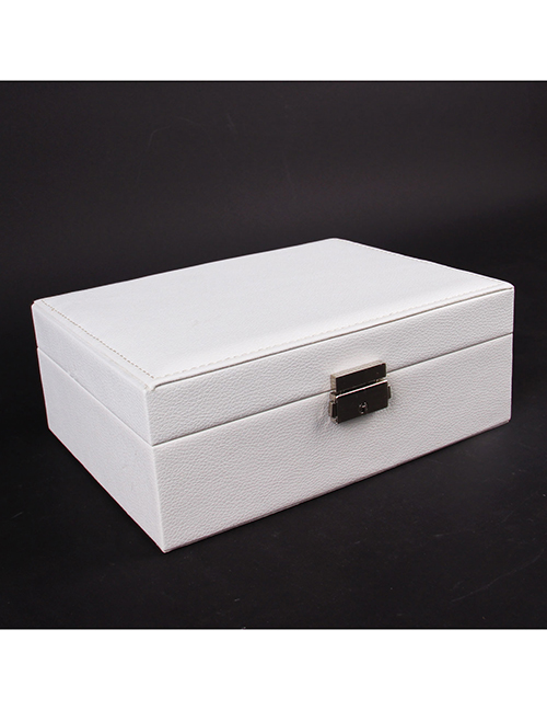 Fashion White Pu Leather Single Layer Double Drawer Jewelry Box