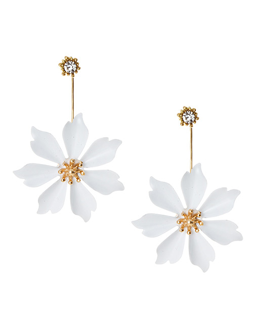 Fashion White Alloy Diamond Flower Earrings