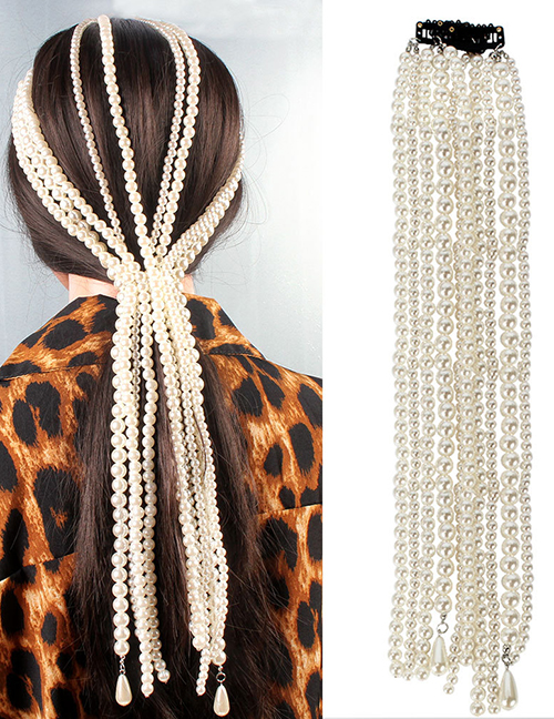 Fashion White Imitation Pearl Beaded Tassel Hair Clip