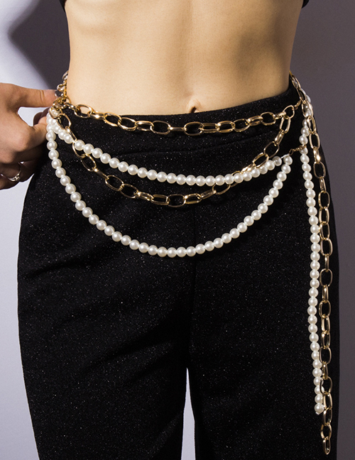 Fashion Suit Geometric Chain Multi-layer Tassel Pearl Waist Chain