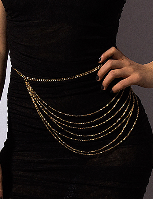 Fashion Gold Geometric U-shaped Multi-layer Tassel Chain Waist Chain