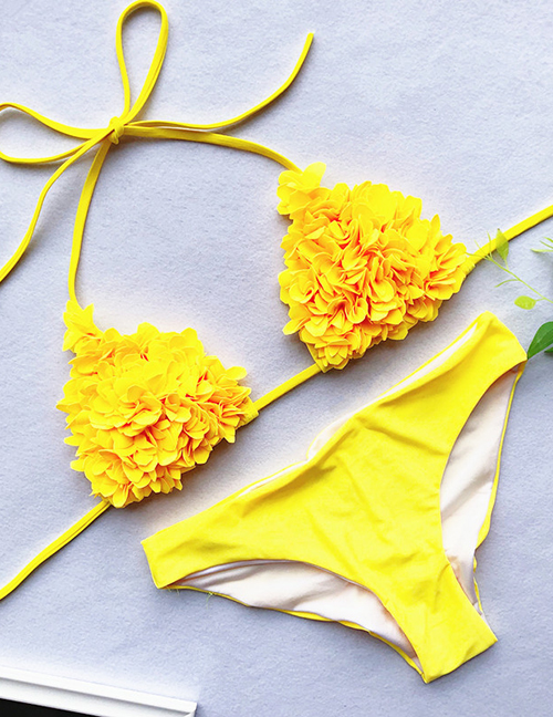 Fashion Yellow Sewed Flower Triangle Bag Bikini