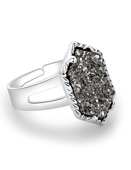 Fashion Silver + Gray Crystal Cluster Diamond Ring