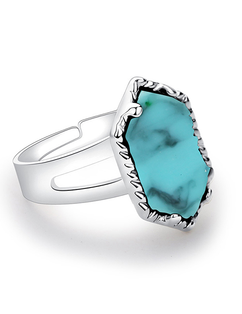 Fashion Silver + Blue Turquoise Crystal Cluster Diamond Ring