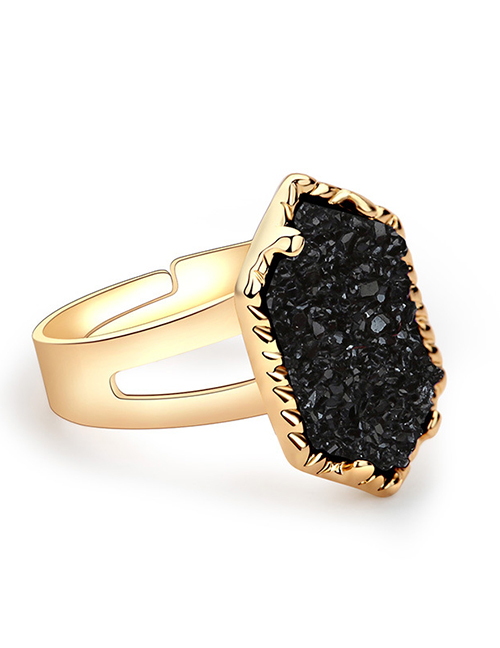 Fashion Gold + Black Color Crystal Cluster Diamond Ring