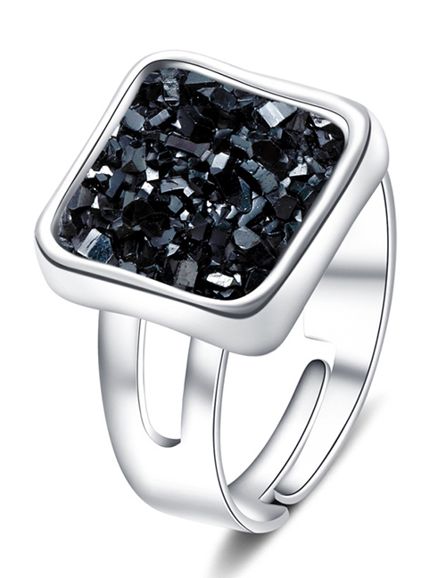 Fashion Silver + Black Cluster Imitation Natural Stone Multicolor Cluster Ring