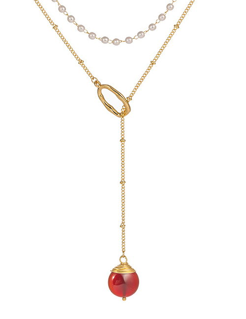 Fashion Crimson Natural Stone Pearl Chain Natural Stone Double-layer Necklace