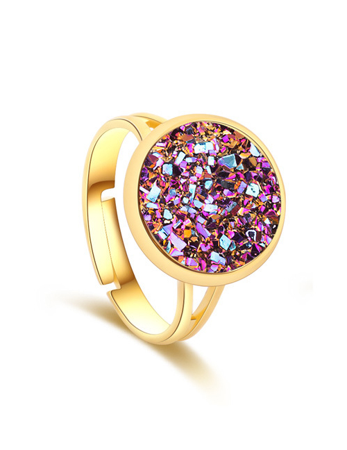 Fashion Gold + Purple Red Natural Crystal Cluster Adjustable Ring