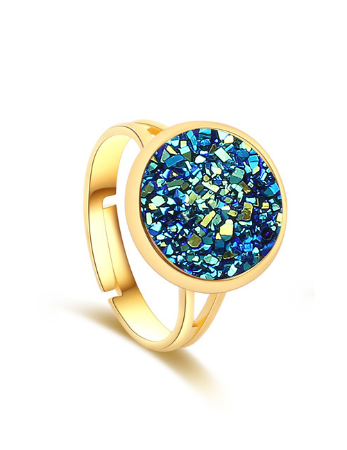 Fashion Gold + Dark Blue Natural Crystal Cluster Adjustable Ring