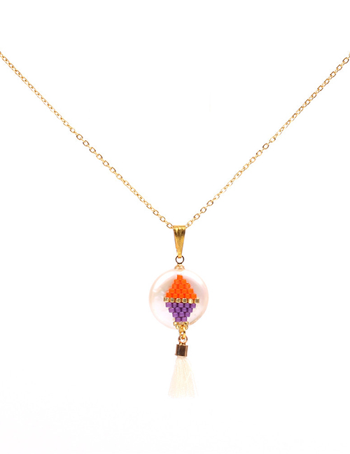 Fashion Orange Pearl Rice Beaded Tassel Necklace