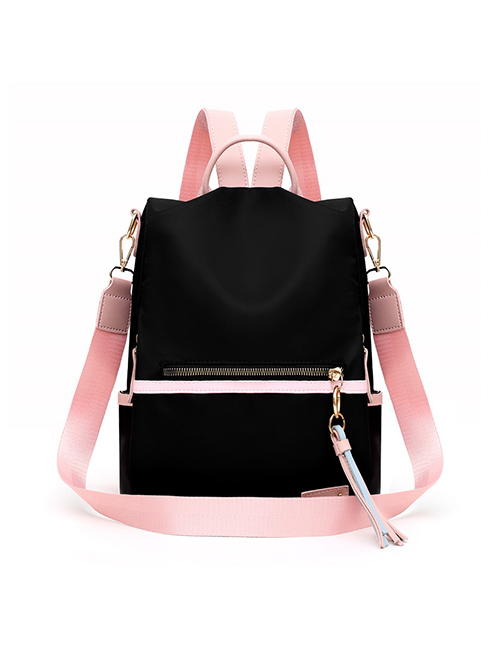 Fashion Black Contrast Canvas Backpack