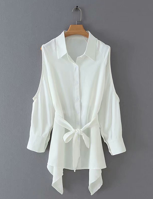 Fashion White Irregular Off-the-shoulder Belt Shirt