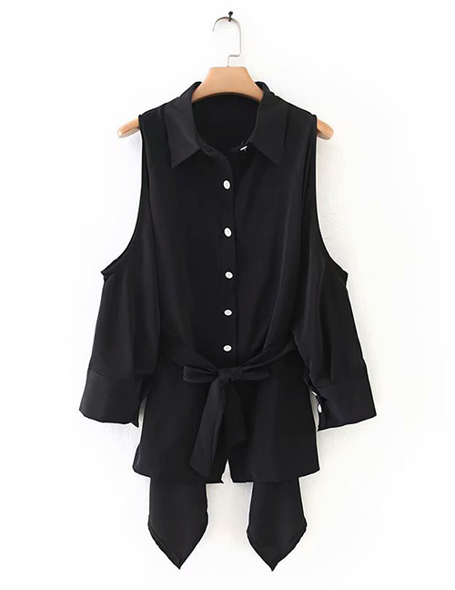 Fashion Black Irregular Off-the-shoulder Belt Shirt