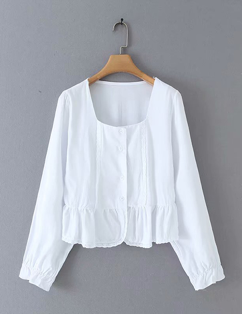 Fashion White Lace Button Long-sleeved Top
