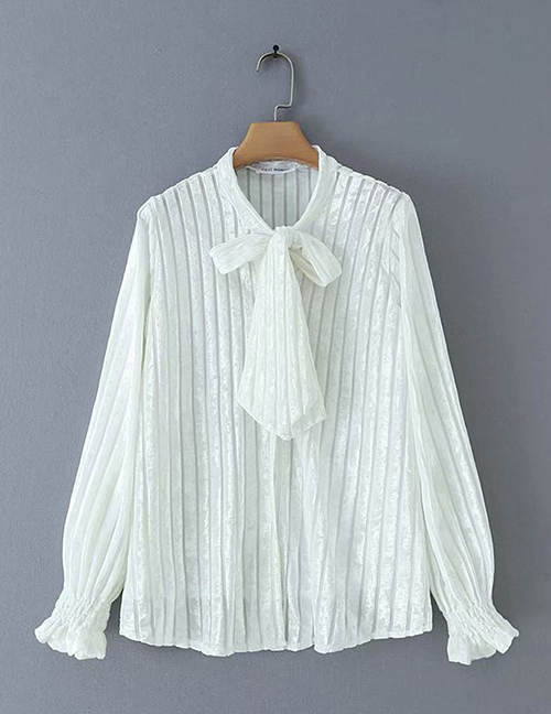 Fashion White Striped Velvet Lace-up Shirt