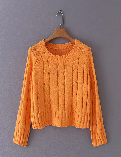 Fashion Orange Twisted Round Neck Long Sleeve Sweater