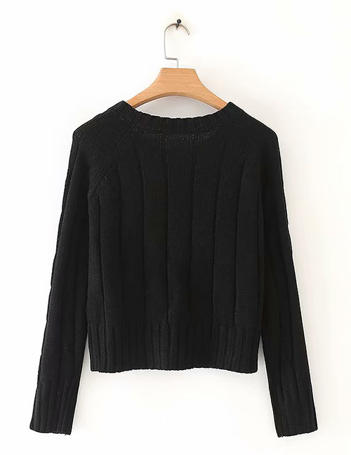 Fashion Black Twisted Round Neck Long Sleeve Sweater