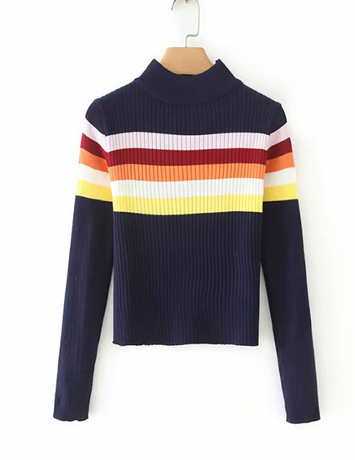 Fashion Red Wine Striped Color Turtleneck Sweater