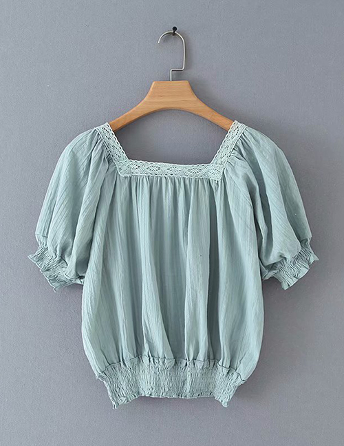 Fashion Lake Green Lace-up Short-sleeved Top