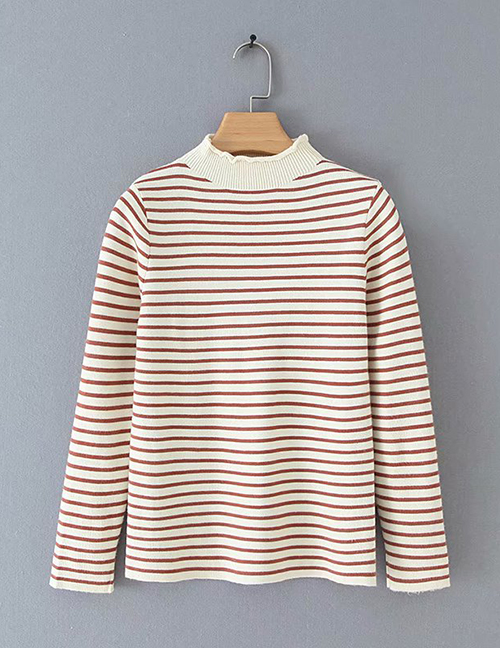 Fashion Beige 5-color Striped Base Collar Sweater