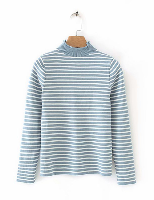 Fashion Blue 5-color Striped Base Collar Sweater