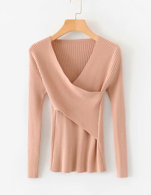 Fashion Leather Pink Cross Sweater