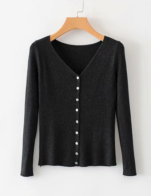 Fashion Black Button Long Sleeve Sweater