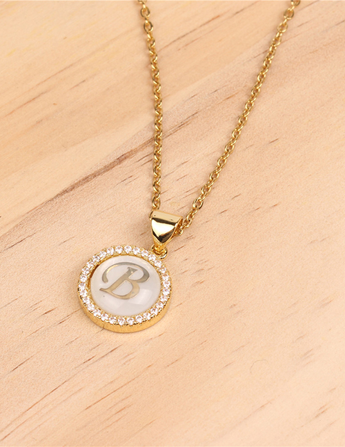 Fashion Golden B Stone Shell Round English Alphabet Necklace