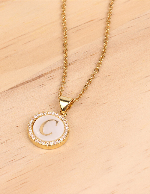 Fashion Golden C Stone Shell Round English Alphabet Necklace